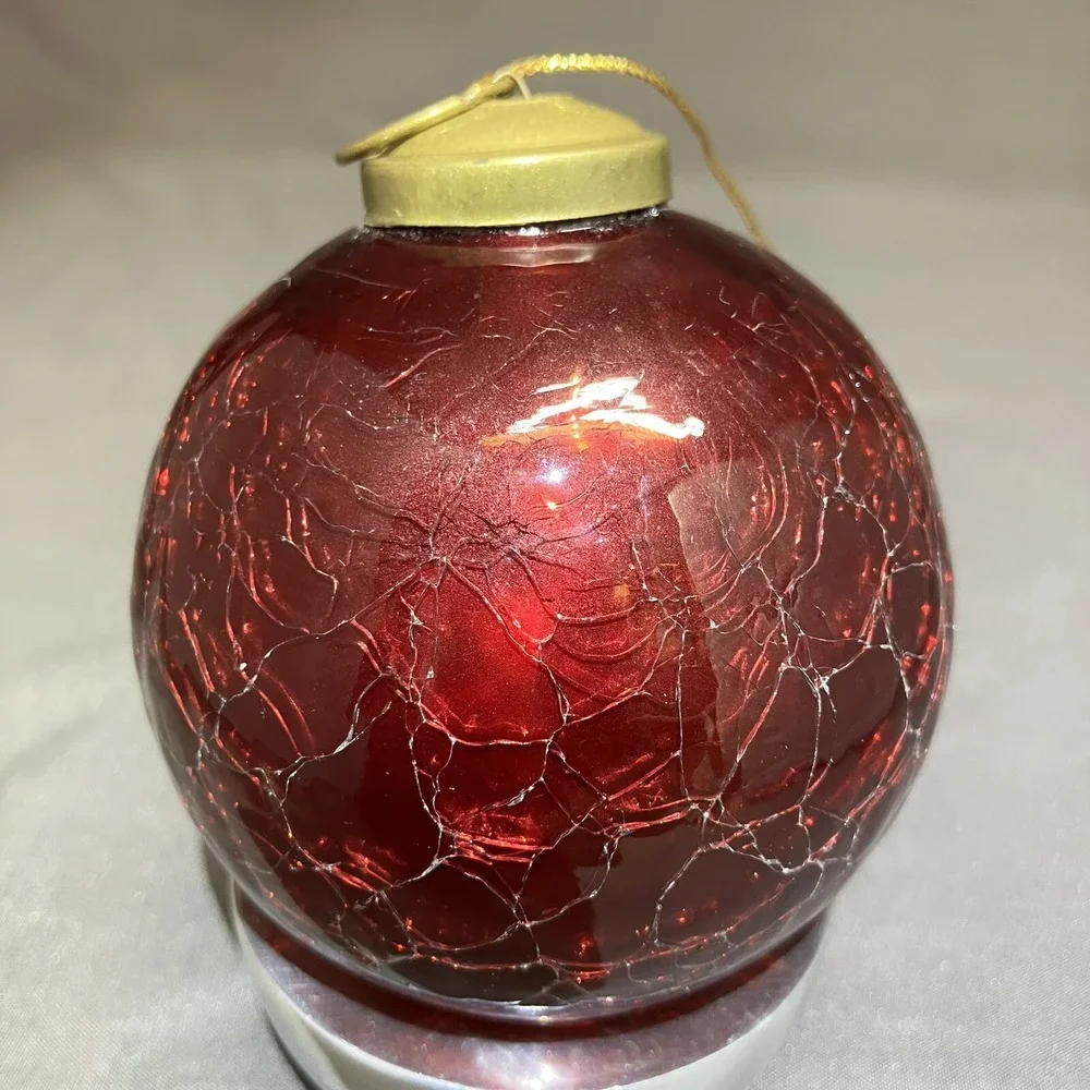 Vintage Red Crackle Ball Christmas Ornament /3